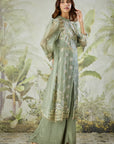 Embroidered Co-ord Set with Long Shrug - Dusty Green