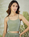 Embroidered Co-ord Set with Long Shrug - Dusty Green