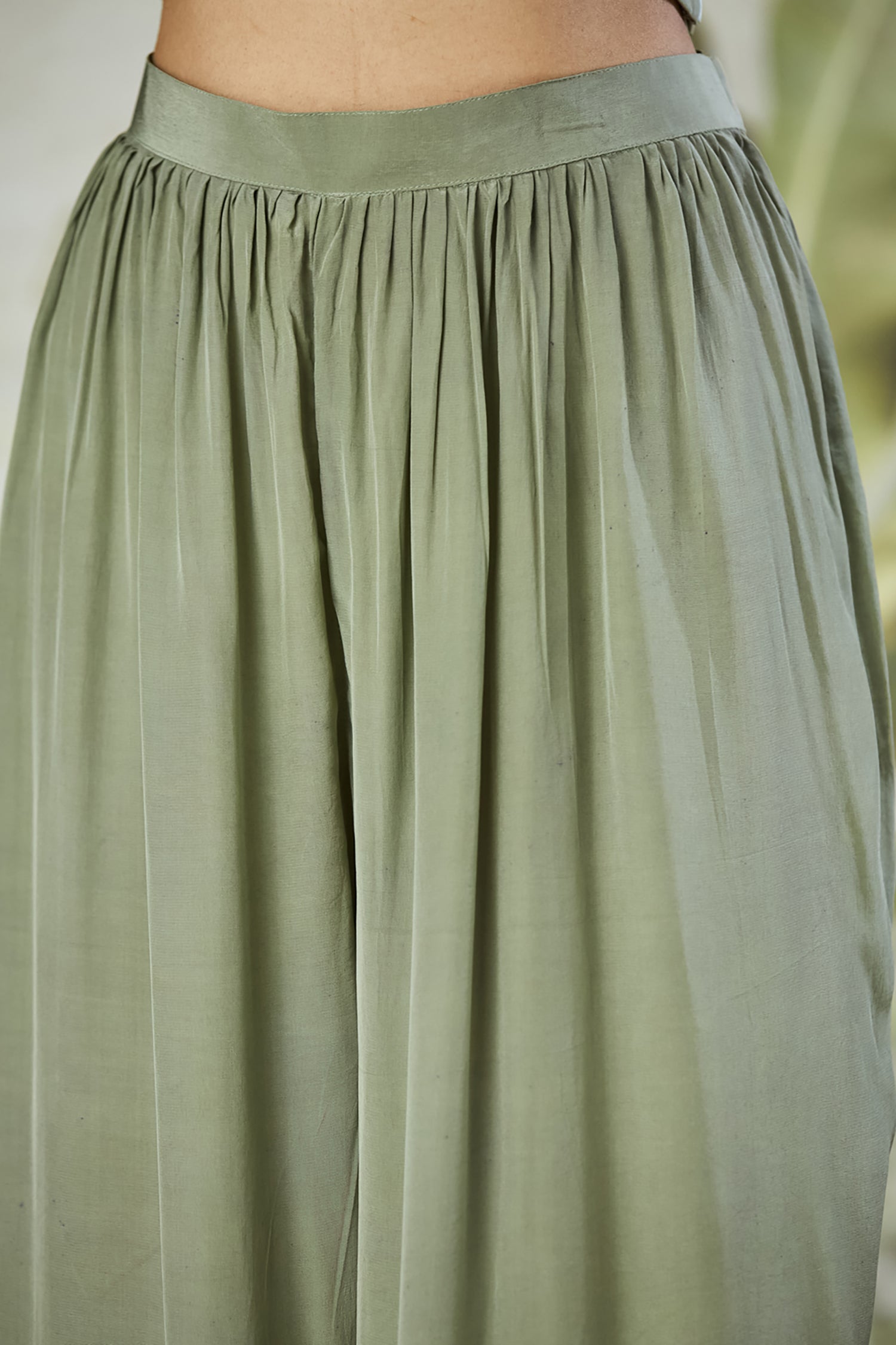 Embroidered Co-ord Set with Long Shrug - Dusty Green