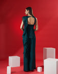 Mint Green Ruffle Drape Skirt Set - Satin