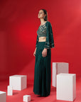 Mint Green Ruffle Drape Skirt Set with Crop Top - Satin