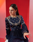 Embroidered Sequin Crop Top and Flared Pants Fusion Set