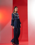 Embroidered Sequin Crop Top and Flared Pants Fusion Set