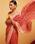Traditional Red Georgette Banasree Bandhani Saree