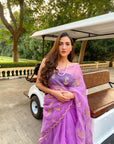 Purple Hand Embroidered Gota Patti Jaal Saree Set