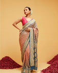 Traditional Blue and Peach Georgette Bandhani Saree