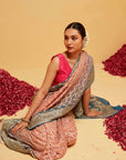 Traditional Blue and Peach Georgette Bandhani Saree