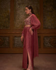 Drape Skirt Set with Ruffle Dupatta - Purple
