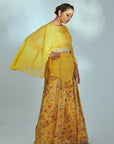 Crop Top and Flared Pants Fusion Set with Sequin Embroidery - Organza