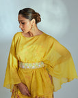 Crop Top and Flared Pants Fusion Set with Sequin Embroidery - Organza