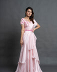 Peach Pink Pre Draped Saree