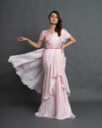Peach Pink Pre Draped Saree