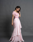 Peach Pink Pre Draped Saree