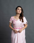Peach Pink Pre Draped Saree