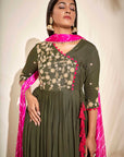 Intricately Sequin Embroidered Georgette Green Ombre Anarkali Set