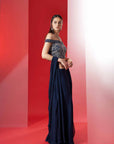 Blush Pink Printed Saree with Elegant Padded Blouse - Blue