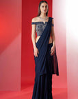 Blush Pink Printed Saree with Elegant Padded Blouse - Blue