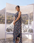 Crop Top and Flared Pants Fusion Set with Sequin Embroidery - Crepe