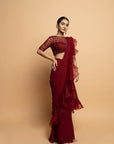 Dahlia Burgundy Pre Draped Saree
