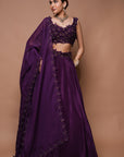 Wine 3-D Lehenga Set (Set Of 3)