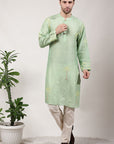 ChikanKari Silk Kurta Set - Green