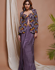 Violet Digital Printed Coat And Drape Skirt Set (Set Of 2)