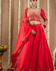Chilli Red Heavy Silk Lehenga Set (Set Of 3)