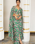 Green Pink Floral Cape Sleeve Indo Set (Set Of 2)