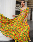 Yellow Ginger Flower Peplum Lehenga (Set Of 2)