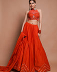 Orange Chanderi Lehenga Set (Set Of 3)
