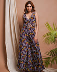 Violet Printed Vest Coat And Palazzo Set (Set Of 2)