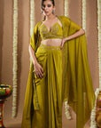 Mehendi Green Shrug Drape Set (Set Of 3)