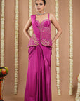 Grape Wine Long Corset Pre - Draped Saree (Set Of 2)