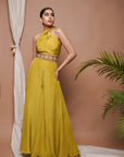 Green Crepe Halter Neck Jumpsuit