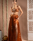 Rust Orange Velvet Indo Lehenga Set