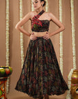 Black Printed Drape Top And Skirt Set (Set Of 2