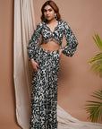 White-Green Digital Printed Drape Skirt Set (Set Of 2)