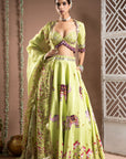 Elephant Print Green And Purple Heavy Lehenga Set (Set Of 3)