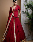 Maroon Heavy Mirror Short Kurti And Lehenga Set (Set Of 3)