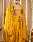 Mustard Yellow Heavy Slub Silk Lehenga Set (Set Of 3)