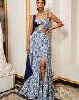 White And Blue Paisley Long Indo Lehenga Dress (Set Of 1)