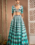 Blue Ombre Digital Print Indo-Lehenga Set (Set Of 2)