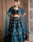 Teal Heavy Velvet Lehenga Set (Set Of 3)
