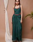 Bottle Green Backless Drape Skirt Set (Set Of 2)