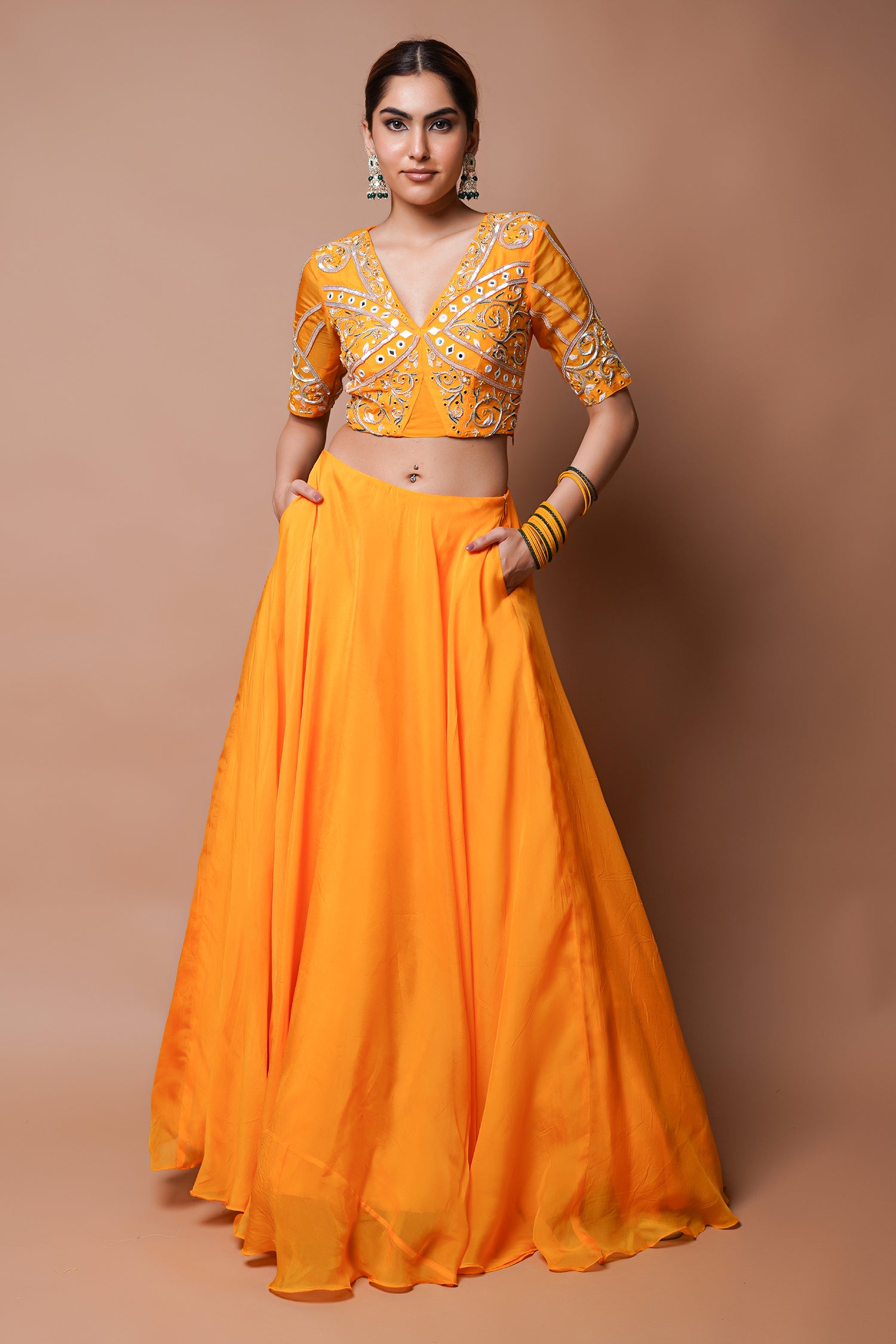 Mango Yellow Indo Lehenga Set (Set Of 2)