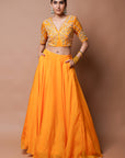 Mango Yellow Indo Lehenga Set (Set Of 2)