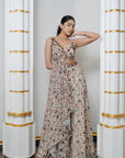 Cream Floral Handkerchief Drape Co-Ord Set (Set Of 2)