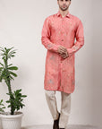 ChikanKari Silk Kurta Set - Orange