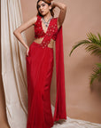 Red Pre-Stitched Draped Saree