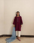 Khushboo & Pankaj Wine Berry Kurta Set with Organza Dupatta